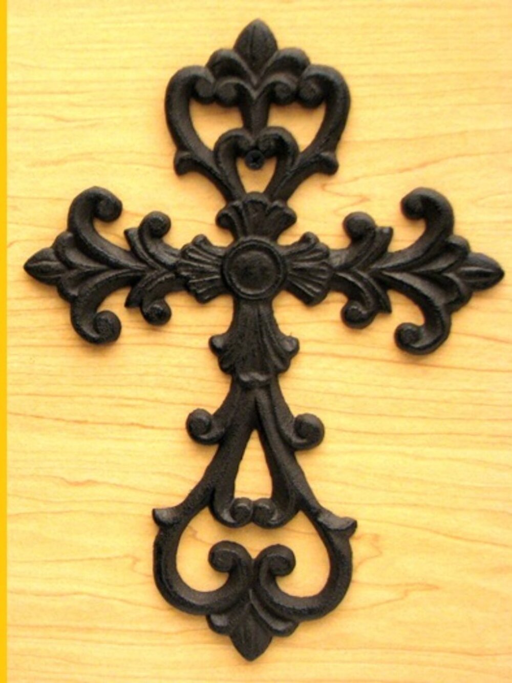 Medium Cast Iron Fleur De Lis Cross Christianity 10 1/2" tall 106A